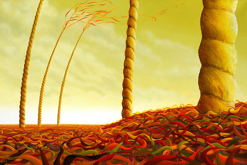 Phylloschays Instita, green sky with waving bamboo by patricia van lubeck