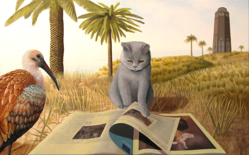 Oil on canvas, Patricia Van Lubeck, reading cat
