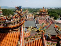 A spectacular view from the garden of one of the beautifully decorated temples